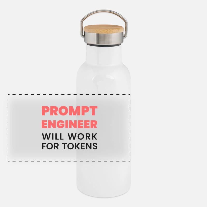 Prompt Engineer – Will Work for Tokens | AI Meme Panoramic Thermal Bottle with Bamboo Lid