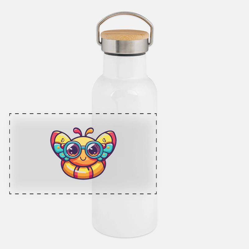 Papillon Bande Dessinée Cool Gourde isotherme avec bouchon en bambou