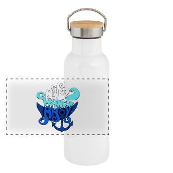 All Hands Ahoy ! Ahoy all on deck sailing aboard - Panoramic Thermal Bottle with Bamboo Lid - white - Front