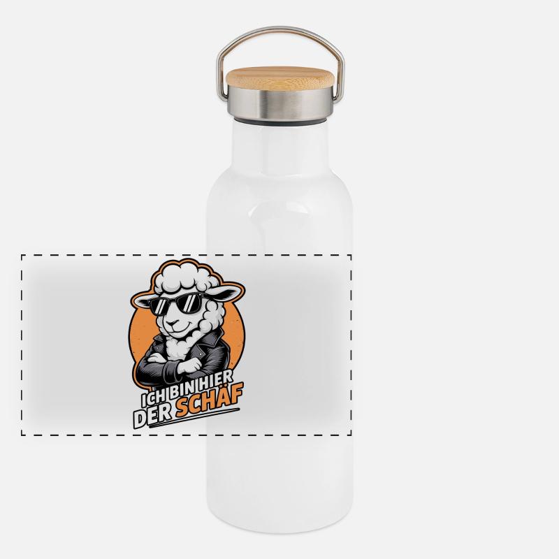 Chef Geschek | Teamleiter | Ich bin hier der Schäf Panorama Thermosflasche mit Bambusdeckel