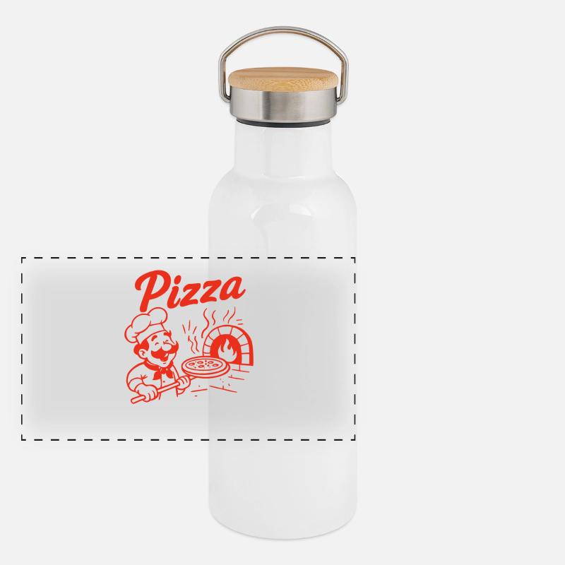 Pizzabäcker Retro Design Panorama Thermosflasche mit Bambusdeckel