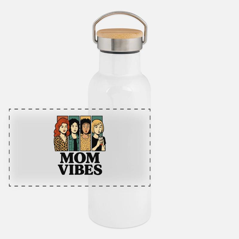 Mama Vibes – Style BD Rétro Gourde isotherme avec bouchon en bambou