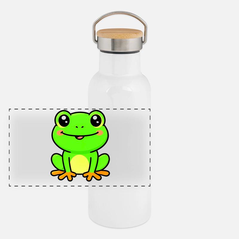 Bright Lime Frog Charm - Panoramic Thermal Bottle with Bamboo Lid - white