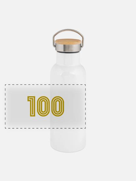 100. 100 YEARS. 100th ANNIVERSARY. 100 BIRTHDAY - Panoramic Thermal Bottle with Bamboo Lid - white - Front