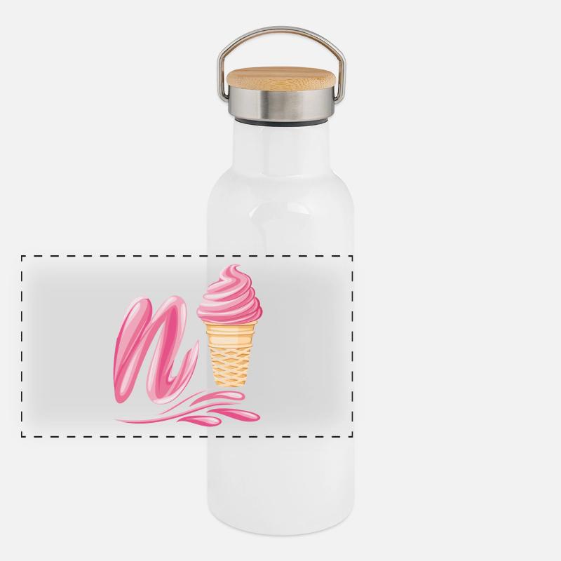 N'ice Erdbeer-Softeis-Emoji mit Buchstaben N Panorama Thermosflasche mit Bambusdeckel