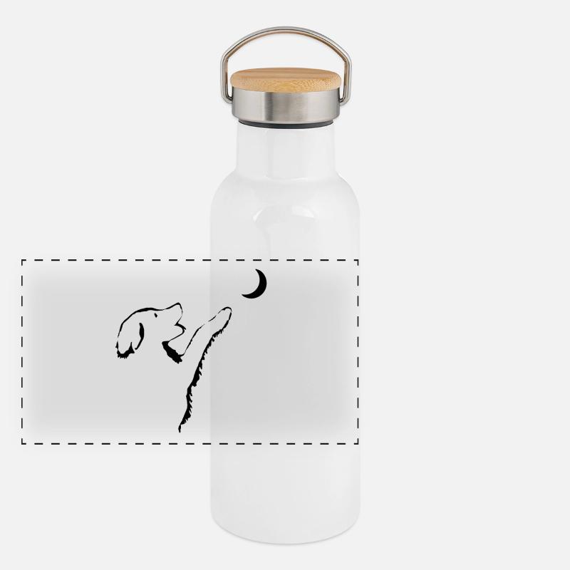 Chien regarde la lune Gourde isotherme avec bouchon en bambou