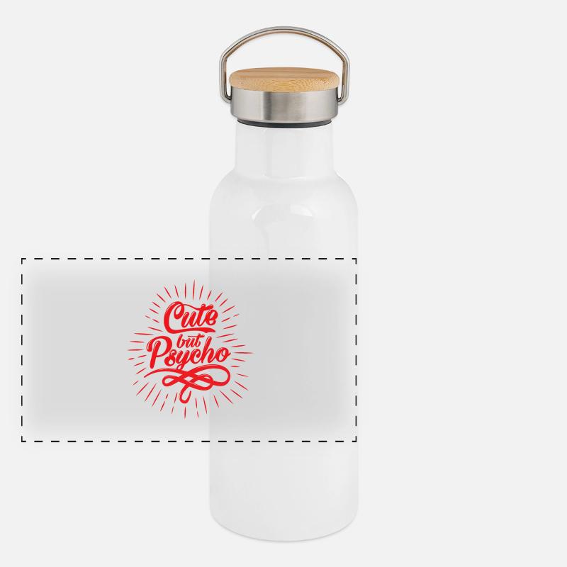Cute but Psycho T Shirt - Geschenk Panorama Thermosflasche mit Bambusdeckel
