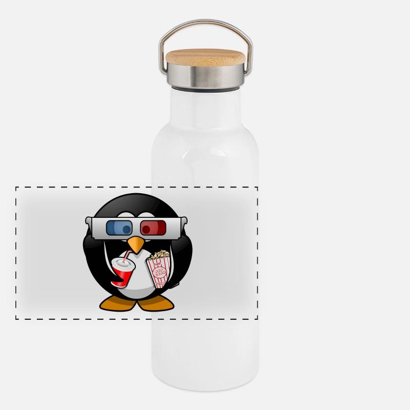 Kino Pinguin Panorama Thermosflasche mit Bambusdeckel