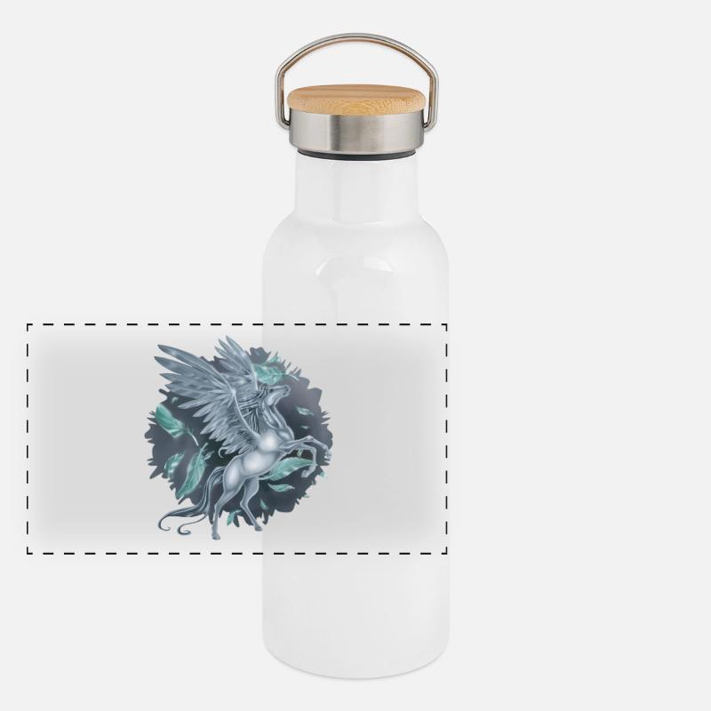 Pegasus mit „Stain“ Hintergrund Panorama Thermosflasche mit Bambusdeckel