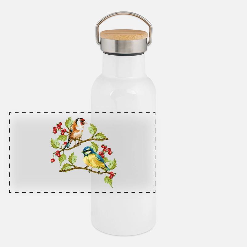 oiseaux Gourde isotherme avec bouchon en bambou