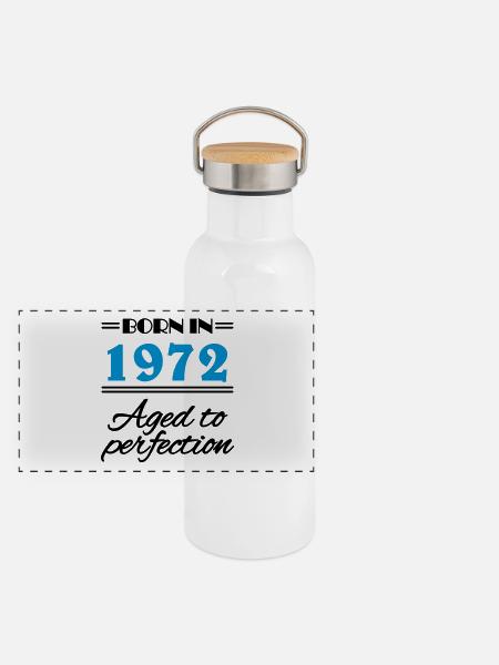 Born in 1972 Aged to perfection - Panoramic Thermal Bottle with Bamboo Lid - white - Front