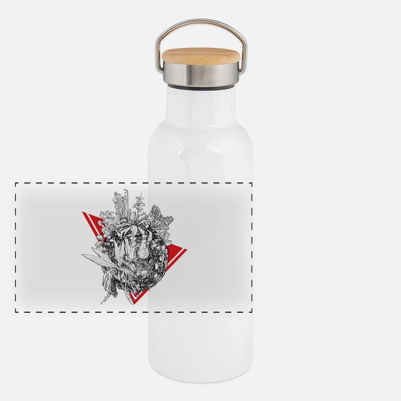 Planet der Fleischfressenden Pflanzen in Schwarz Panorama Thermosflasche mit Bambusdeckel