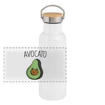 Avocado - Panorama Thermosflasche mit Bambusdeckel - Weiß - Vorne