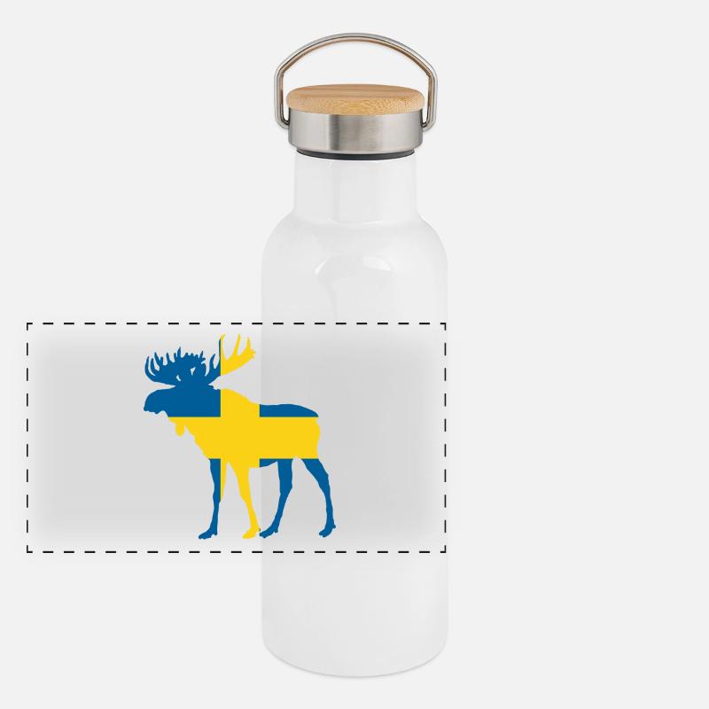 Elch Schweden Panorama Thermosflasche mit Bambusdeckel