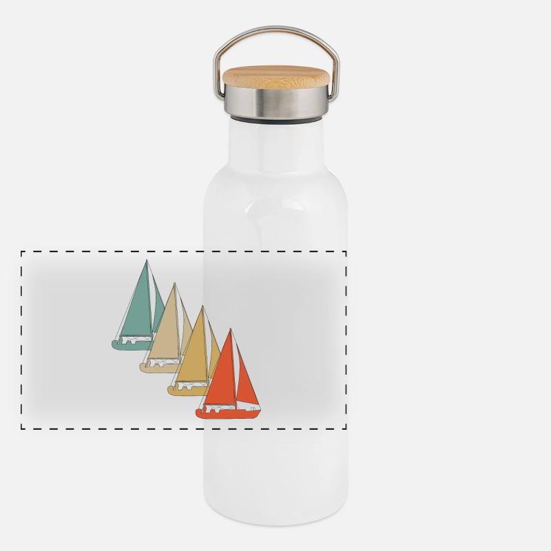 Retro Vintage Style Segeln Segelboot Segelschiff Panorama Thermosflasche mit Bambusdeckel