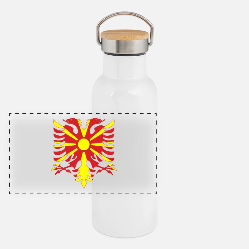 Macedonia Albania Flag Panoramic Thermal Bottle with Bamboo Lid