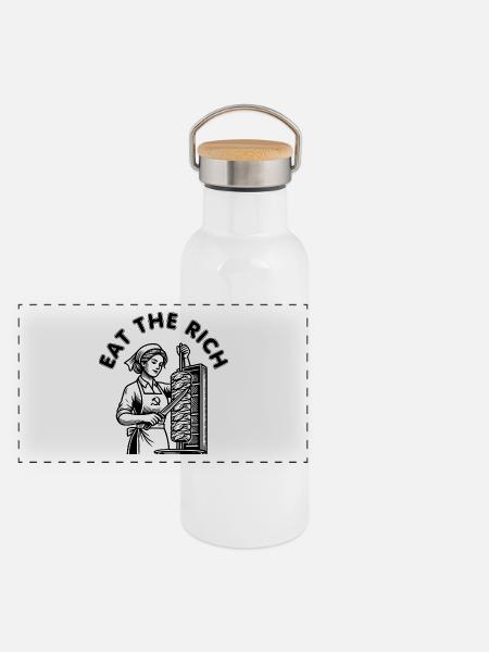 Eat the rich - Panorama Thermosflasche mit Bambusdeckel - Weiß - Vorne