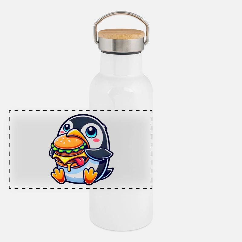 mignon pingouin burger dessin animé restauration rapide Gourde isotherme avec bouchon en bambou