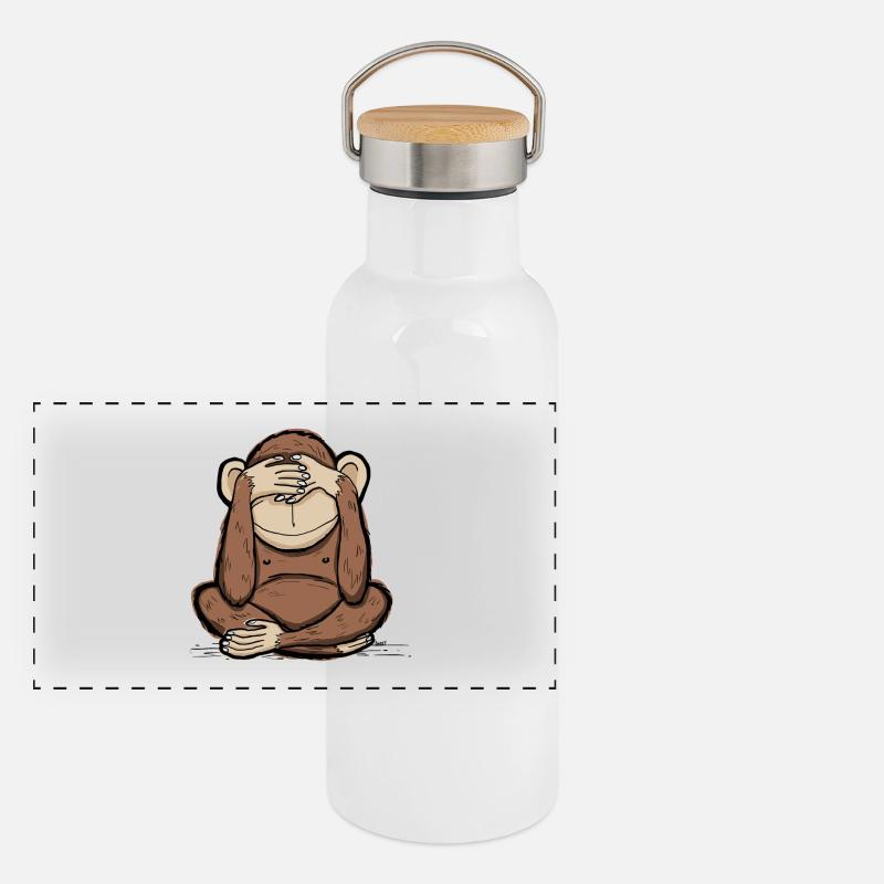 Mizaru - monkey sees no evil Panoramic Thermal Bottle with Bamboo Lid