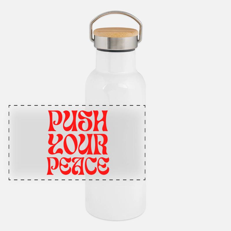 Push Your Peace Peacezeichen Frieden Panorama Thermosflasche mit Bambusdeckel