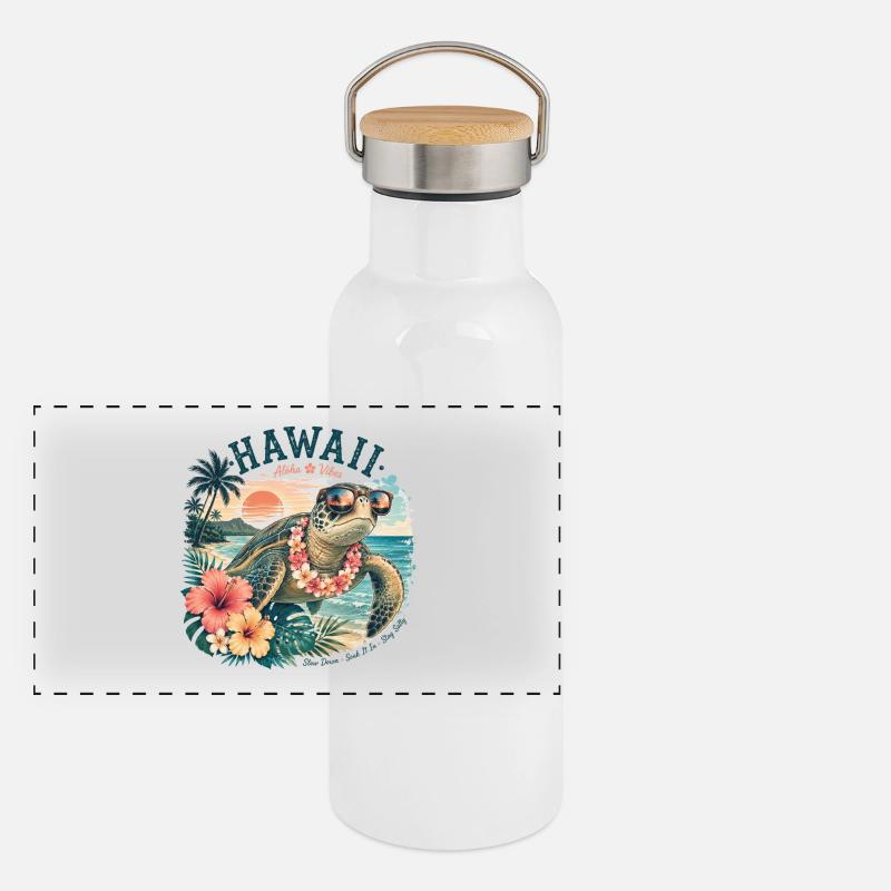 Hawaii Schildkröte mit Sonnenbrille Panorama Thermosflasche mit Bambusdeckel