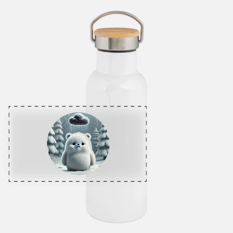 Polar Bear in the Freezing Rain Panoramic Thermal Bottle with Bamboo Lid