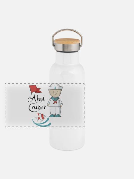 Maritim - Panorama Thermosflasche mit Bambusdeckel - Weiß