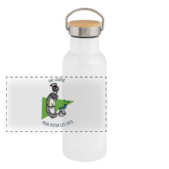 Eviter les sots à tous prix ! - Gourde isotherme avec bouchon en bambou - blanc - Devant