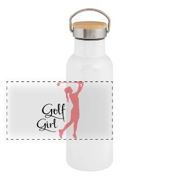 Golf - Panorama Thermosflasche mit Bambusdeckel - Weiß - Vorne