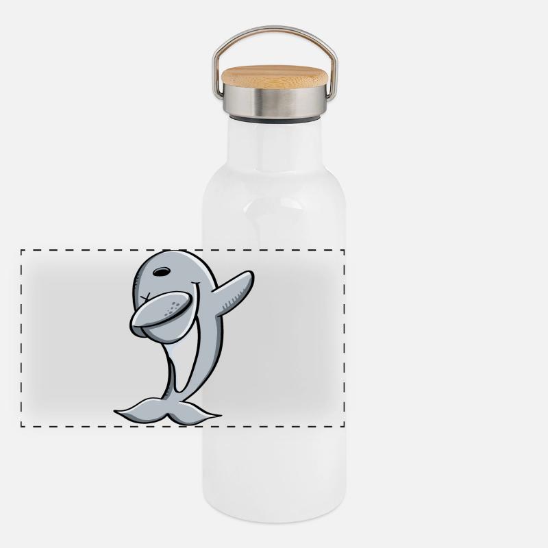 Delfin fait Dab Dance - Tamponner - Dolphin - Comic Gourde isotherme avec bouchon en bambou