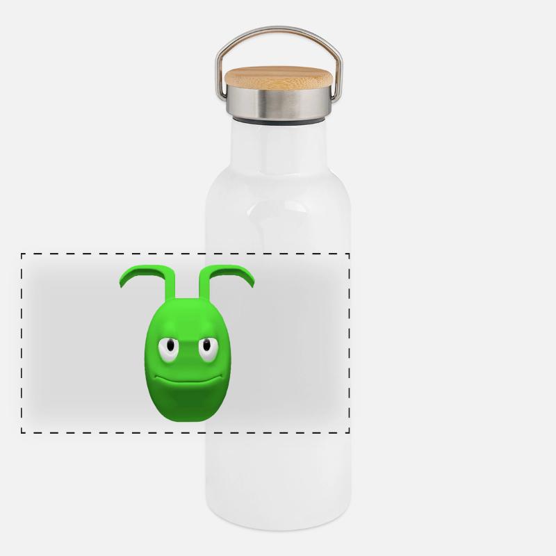 Alien vert joyeux avec des antennes Gourde isotherme avec bouchon en bambou