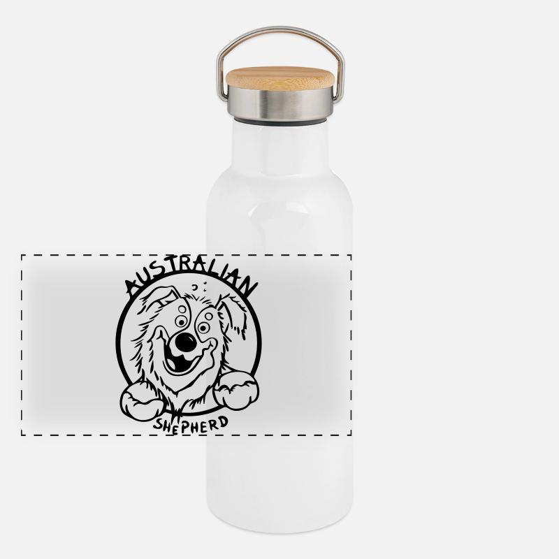 Lustiger Australian Shepherd Panorama Thermosflasche mit Bambusdeckel