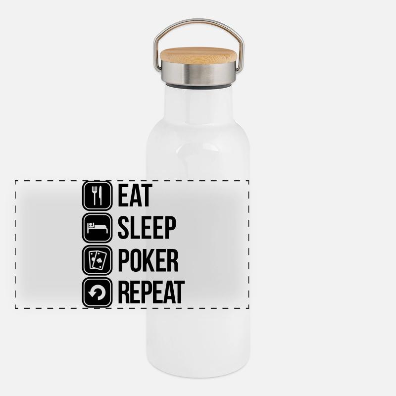 eat sleep poker repeat Panorama Thermosflasche mit Bambusdeckel