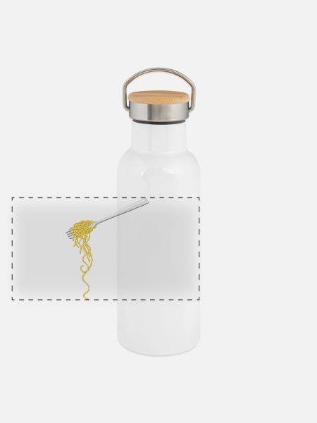 Spaghetti Pasta auf einer Gabel - Panorama Thermosflasche mit Bambusdeckel - Weiß