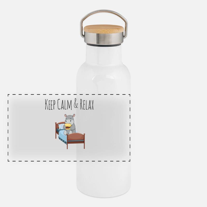 Keep Calm & Relax - süßes Nilpferd mit Burger Panorama Thermosflasche mit Bambusdeckel