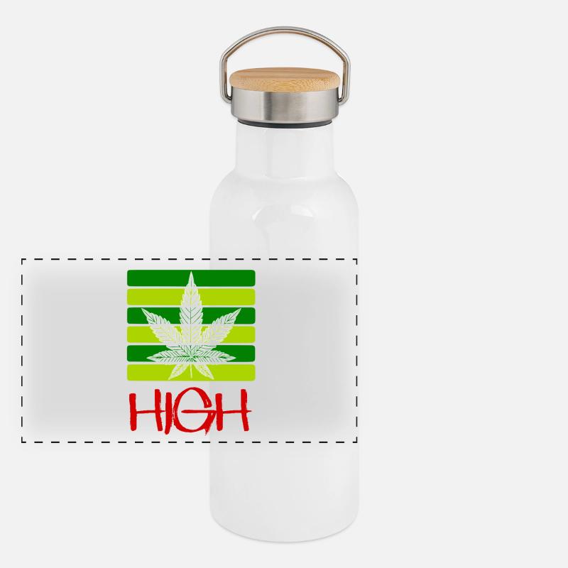 High / Smoking / Cannabis / Hemp / Cannabis Leaf Panoramic Thermal Bottle with Bamboo Lid