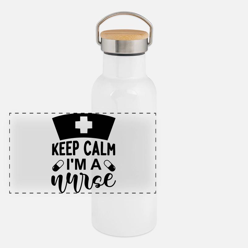 Keep calm im a nurse Panorama Thermosflasche mit Bambusdeckel