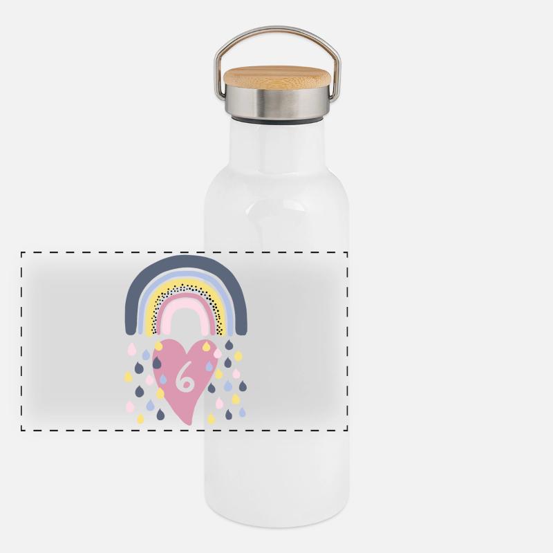 Regenbogen 6. Geburtstag Kinder Panorama Thermosflasche mit Bambusdeckel