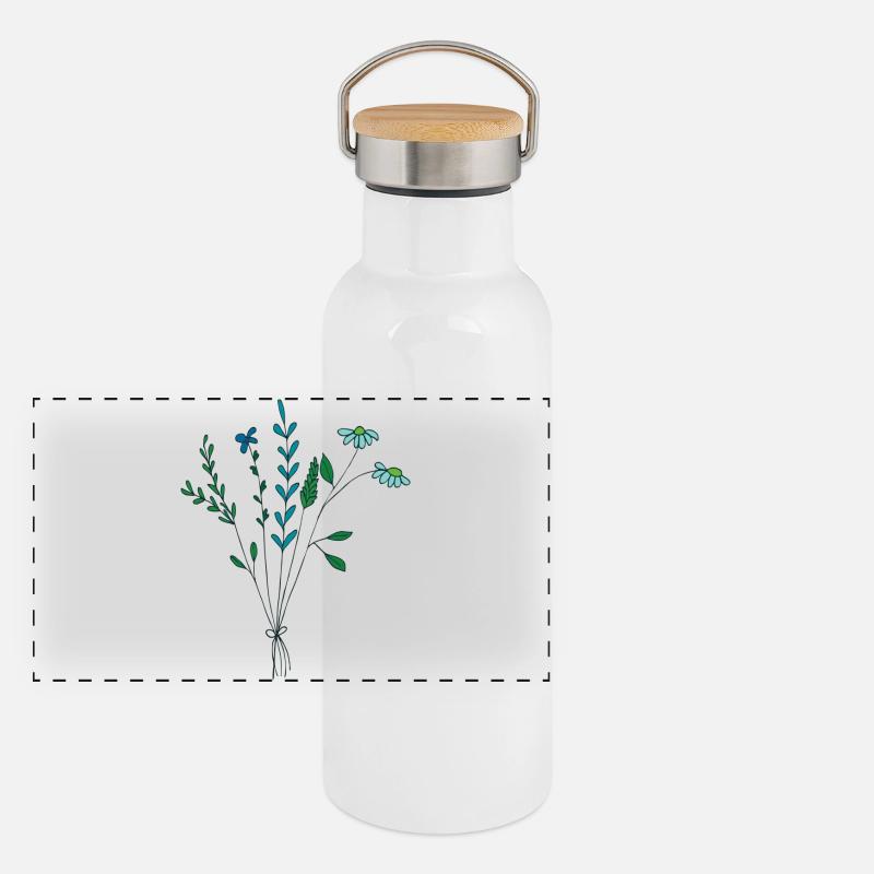 flower meadow blue tones dry flowers Panoramic Thermal Bottle with Bamboo Lid