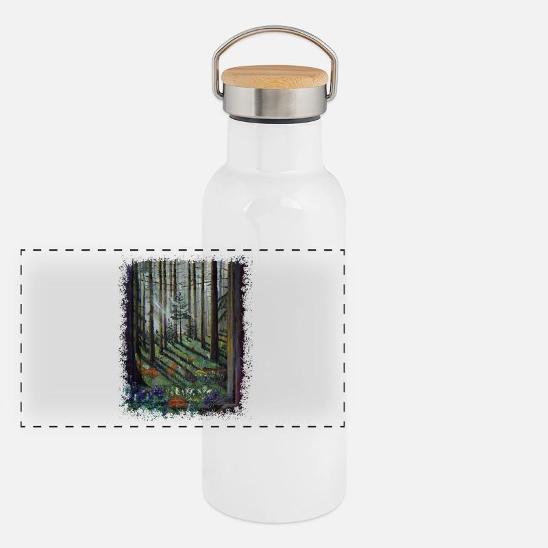 Sunlit Forest with Shadowed Glade Panoramic Thermal Bottle with Bamboo Lid