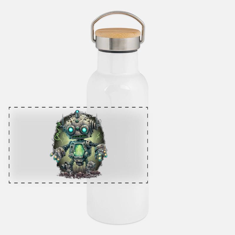 Robot Steampunk Néon Gourde isotherme avec bouchon en bambou