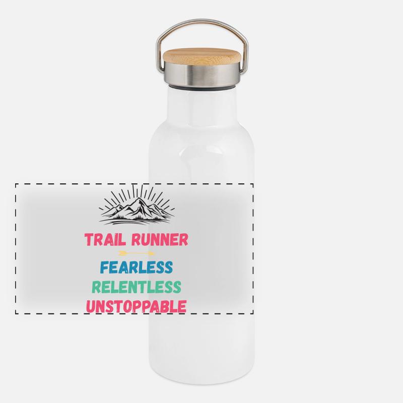 Coureur de trail - Intrépide. Implacable. Imparable. Gourde isotherme avec bouchon en bambou