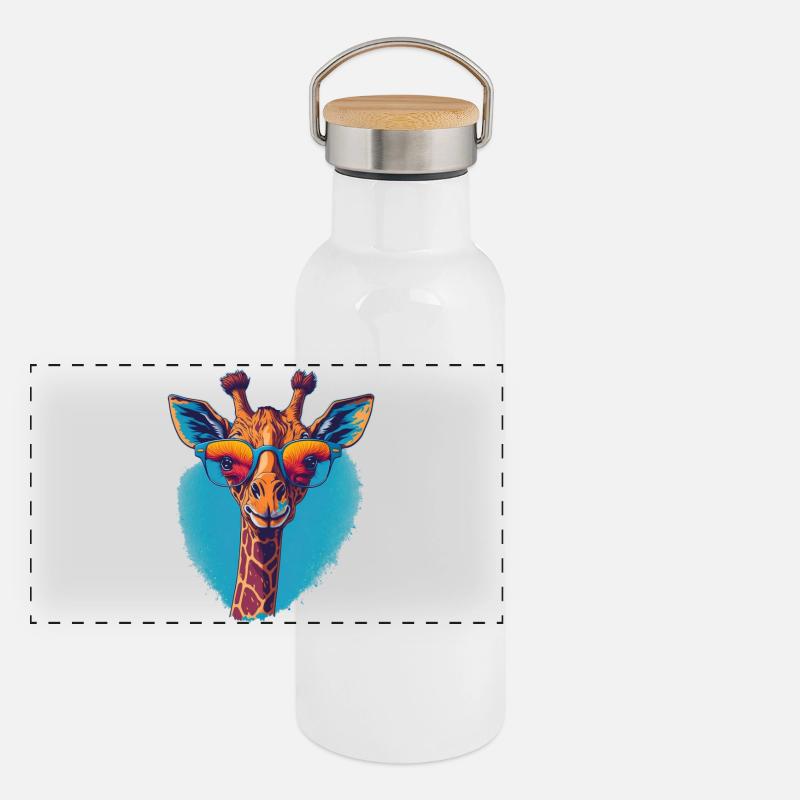 Giraffe mit Durchblick Panorama Thermosflasche mit Bambusdeckel