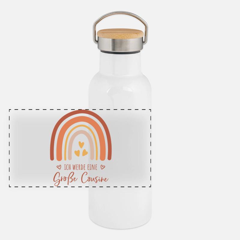 Ich werde eine große Cousine / Boho Regenbogen Panorama Thermosflasche mit Bambusdeckel