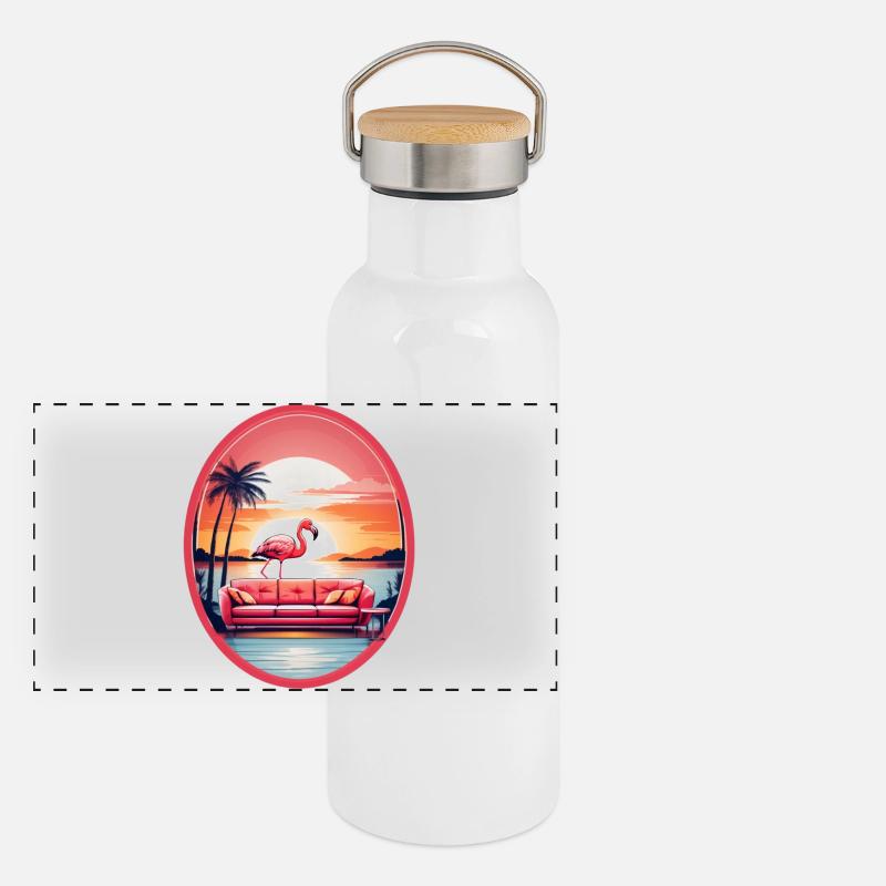 Flamingo Sofa Panorama Thermosflasche mit Bambusdeckel