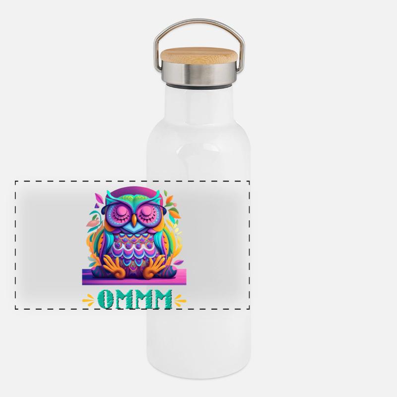 Eule der inneren Ruhe, das Meditative T-Shirt Panorama Thermosflasche mit Bambusdeckel