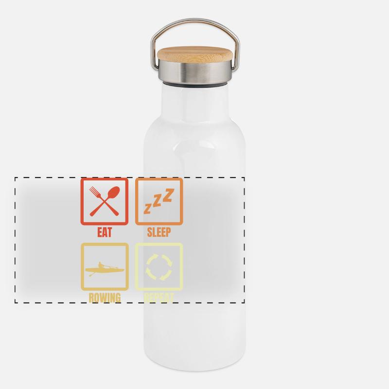Eat Sleep Rowing Repeat Panorama Thermosflasche mit Bambusdeckel