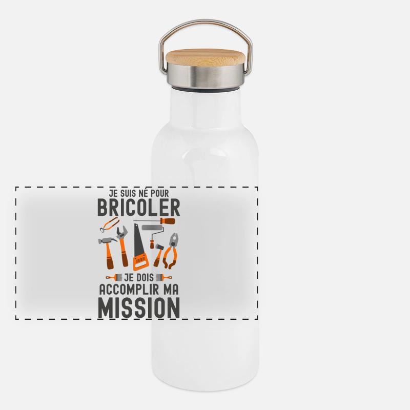 Né pour Bricoler: Ma Mission Gourde isotherme avec bouchon en bambou
