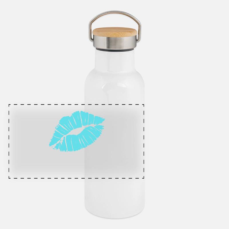 Smooch Blue Lipstick Kiss Mark Love Statement Tee - Panoramic Thermal Bottle with Bamboo Lid - white