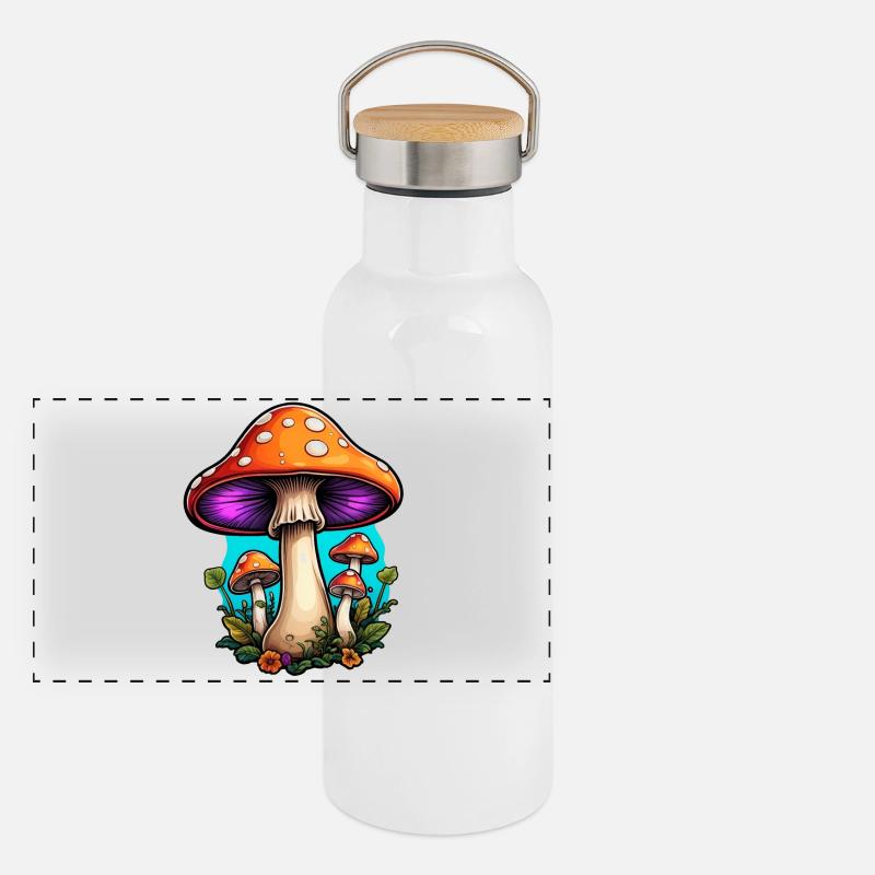 Glowing Forest Mushrooms Neon Panoramic Thermal Bottle with Bamboo Lid